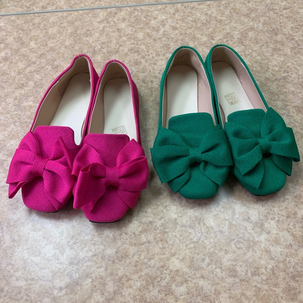 Pink and Green Bow Flats women’s size 6
